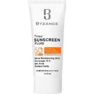فلوئید ضدآفتاب رنگ بژ طبیعی برند بیزانس پوست چرب SPF50