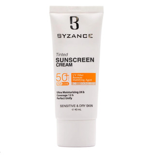 فلوئید ضدآفتاب رنگ بژ طلایی برند بیزانس پوست خشک SPF50